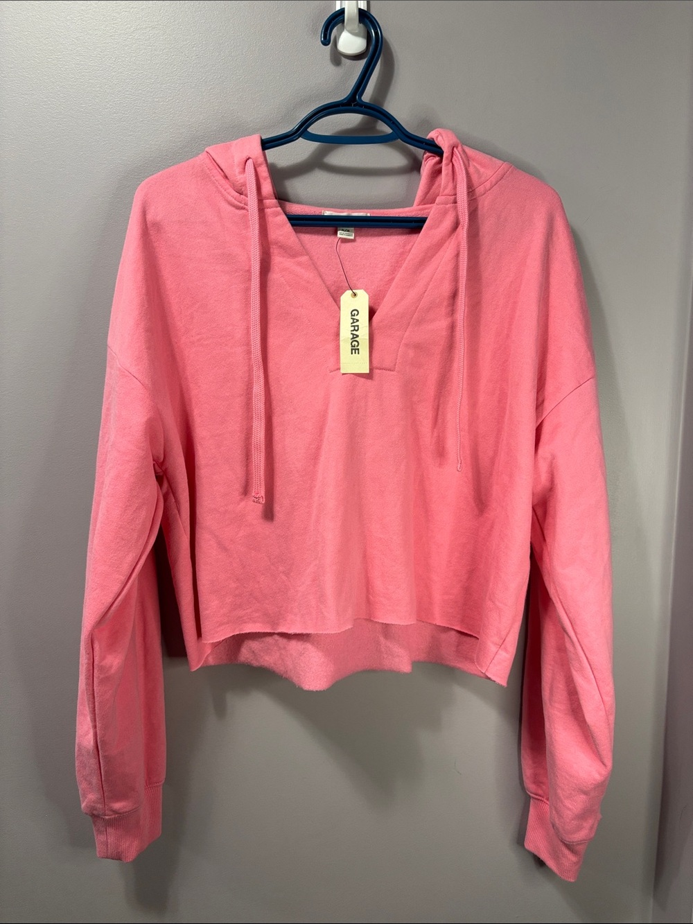 NWT Garage Relaxed Cropped Hoodie Morning Glory Pink Sz Medium